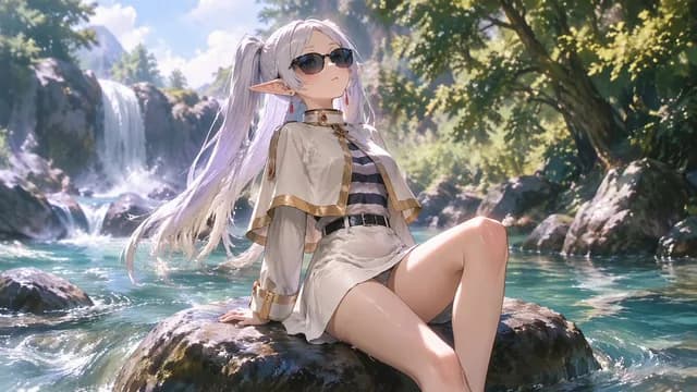 动漫精灵女孩在森林河中放松 preview image 1