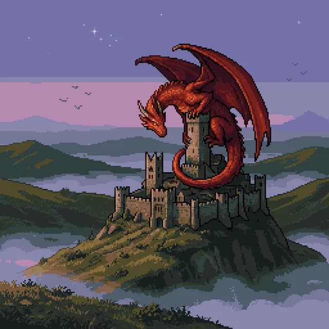 城堡上的像素艺术龙 preview image 1