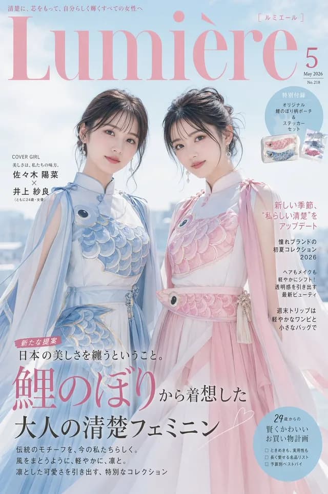 日本时尚封面与 Koinobori 连衣裙 preview image 1