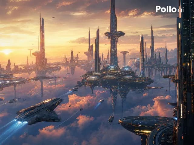 日落时分的未来感浮空城 preview image 1