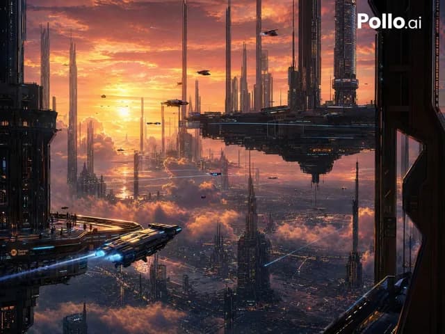 未来派日落大城市 preview image 1