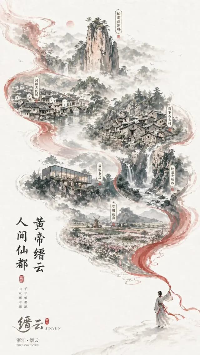 中国水墨缙云旅游海报 preview image 1