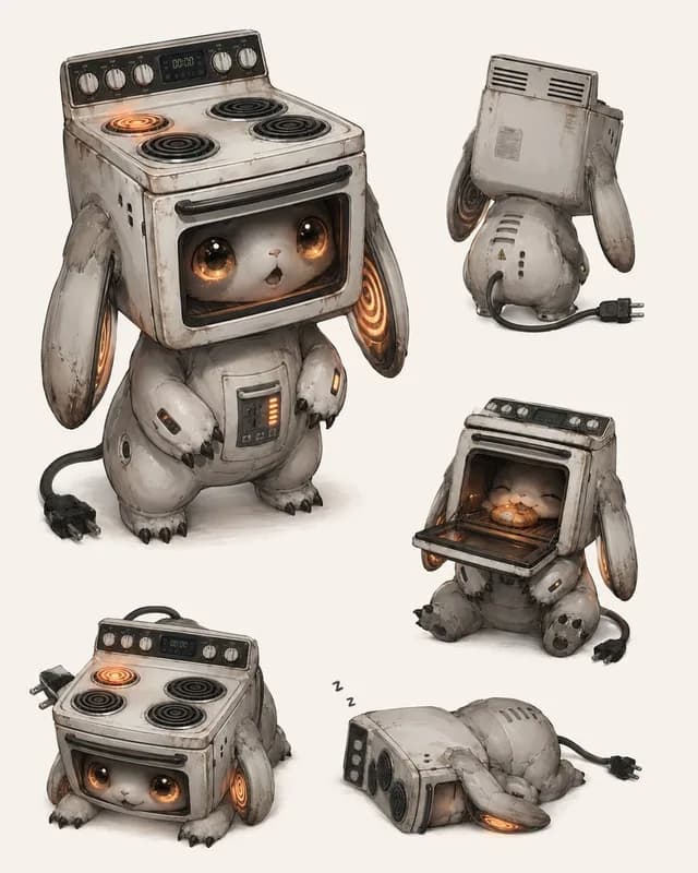 复古炉灶兔生物设计图 preview image 1