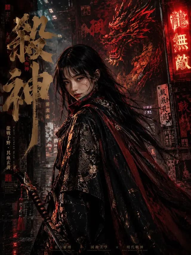 赛博朋克明朝武士海报 preview image 1