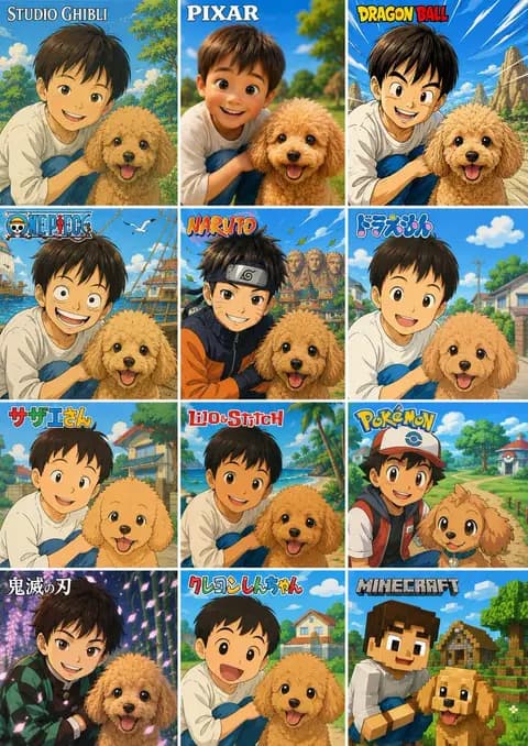 12-Style Anime Photo Transformation Grid preview image 1