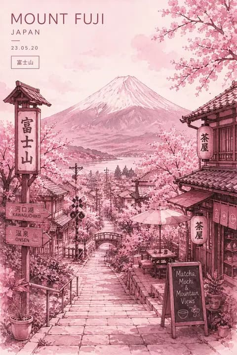 水彩富士山旅行海报 preview image 1