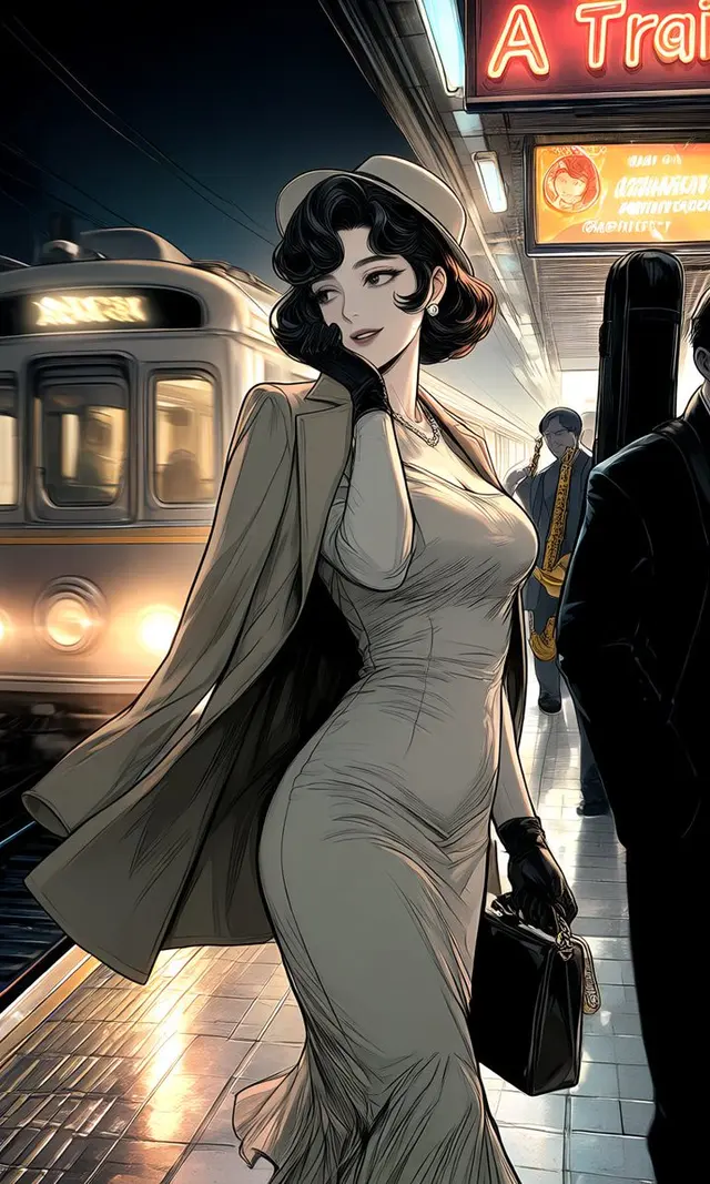 夜车站台上的优雅女人 preview image 1