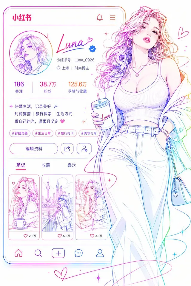 社交媒体简介霓虹灯线条艺术 preview image 1