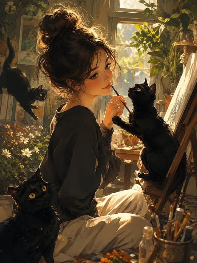 雨天工作室艺术家与黑猫 preview image 1