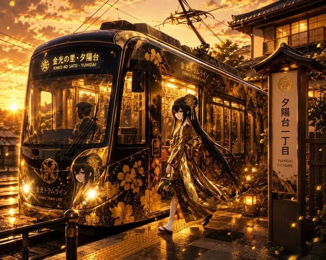 日落时的金色动漫电车 preview image 1