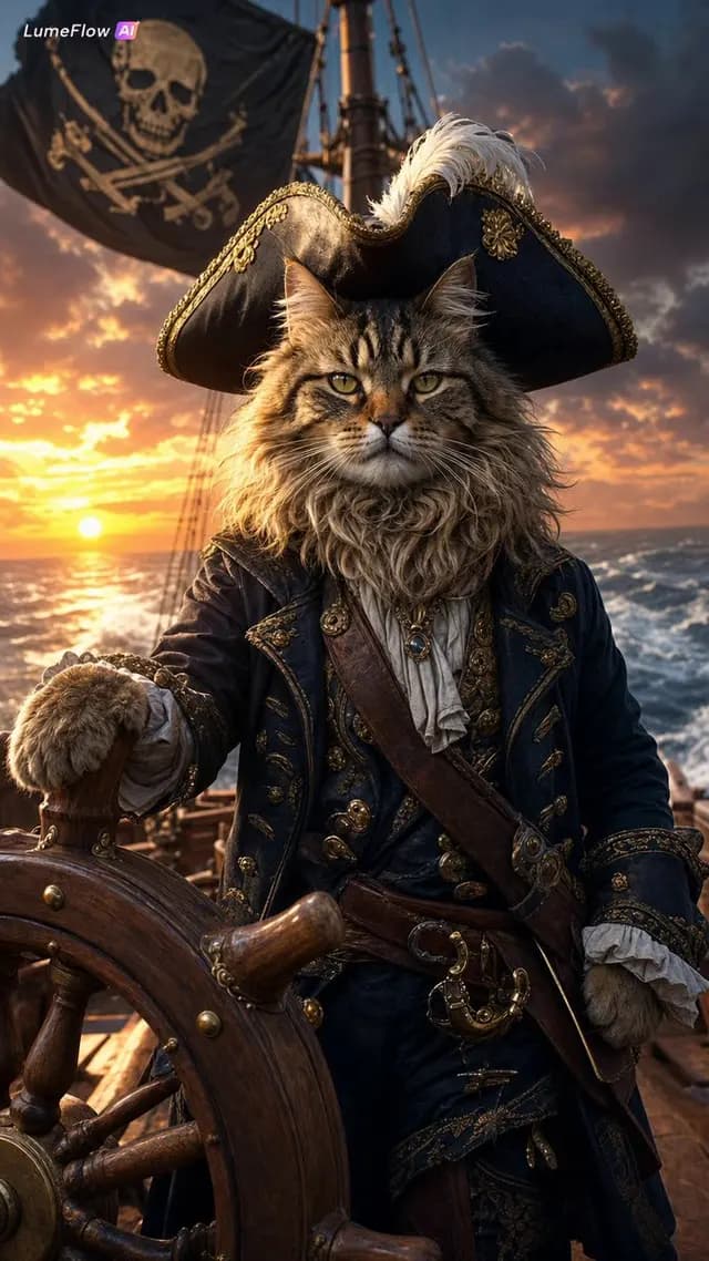 毛茸茸的海盗猫船长肖像 preview image 1