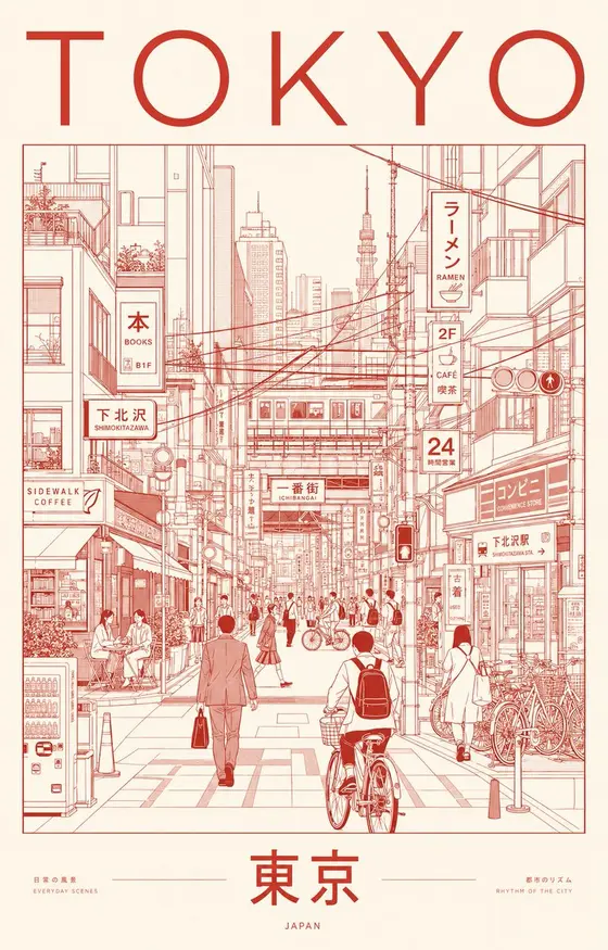 极简东京城市线条艺术海报 preview image 1