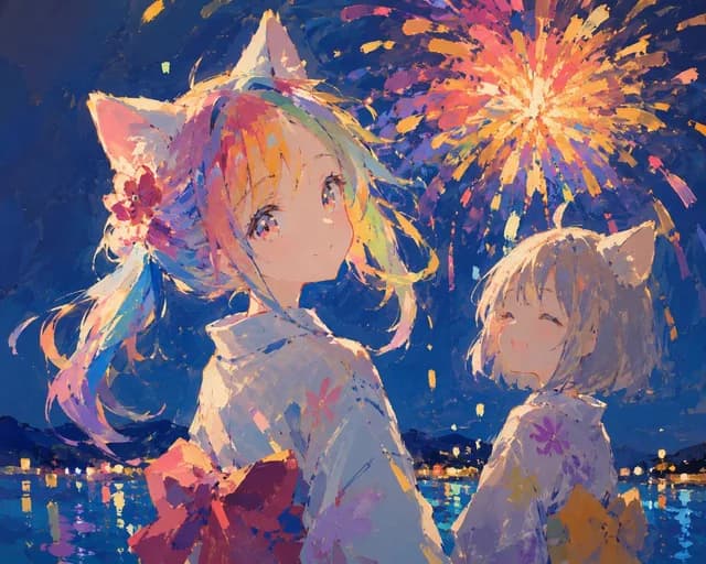 彩虹毛猫女孩插画 preview image 1