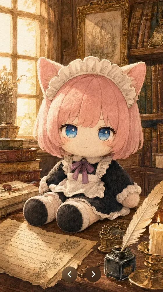 古董图书馆里的毛绒猫女仆娃娃 preview image 1