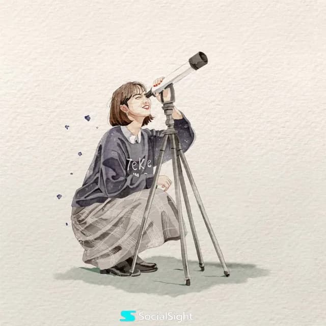 女人用望远镜的水彩插图 - 1 preview image 1