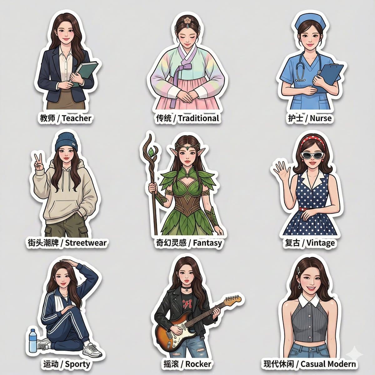 Stickers for Different Clothing Styles