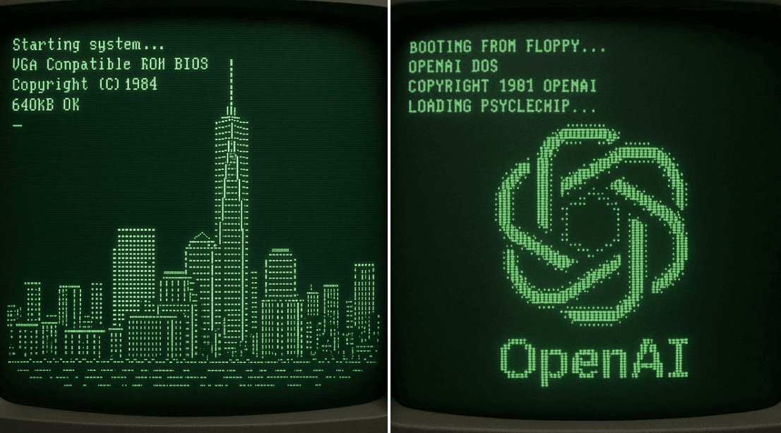 Retro Computer Boot Screen Rendered as ASCII Art