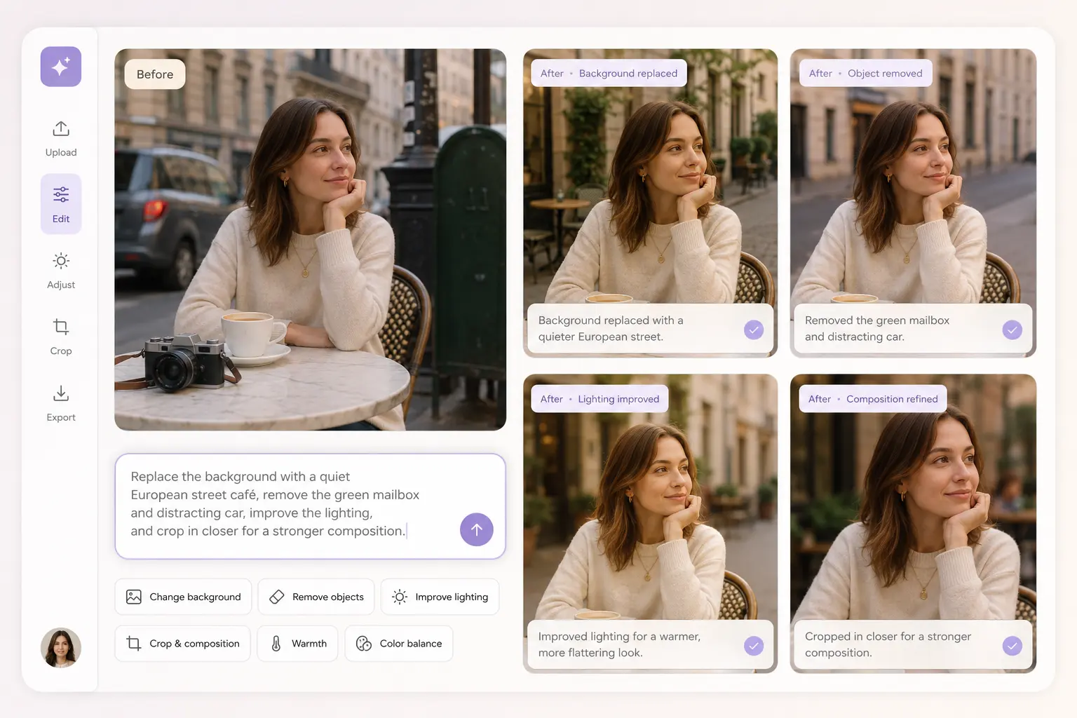 Prompt-based image editing example created with Nano Banana 2 Lite API