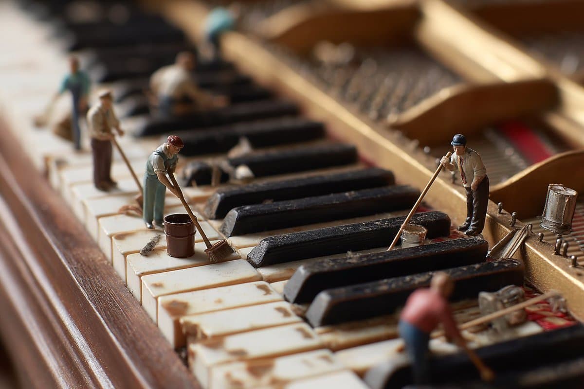 Il piccolo personaggio che pulisce i tasti del pianoforte