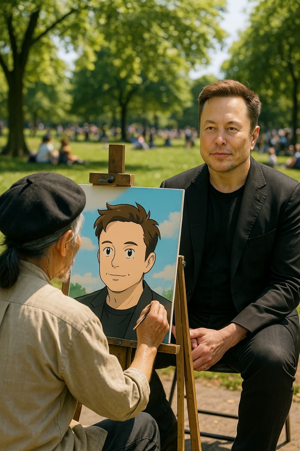 Musk is painting in the park.